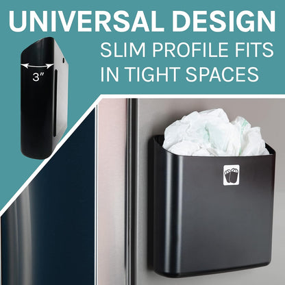 JS Jackson Supplies Small White Lint Bin with Magnetic Back, Slim Profile Trash Bin for Laundry Room and Kitchen, Wall Mountable