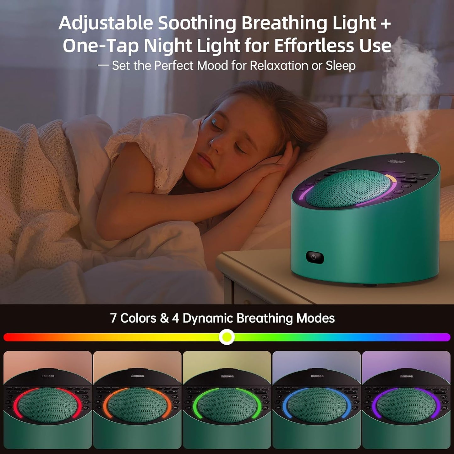White Noise Machine & Night Light, 12W Powerful Sound Machine with 50+ Natural Sounds, Noise Masking for Snoring, Traffic &Office –Expandable with Aroma Diffuser & Schumann Resonance (Sold Separately)
