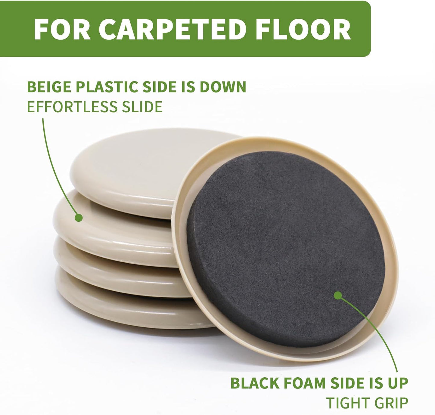 Furniture Sliders for Carpet and Hardwood, 8 PCS 3 1/2", Brown | Furniture Sliders for Hardwood Floors, Sliders for Moving Furniture, Furniture Movers Sliders, Combo Pack, Square