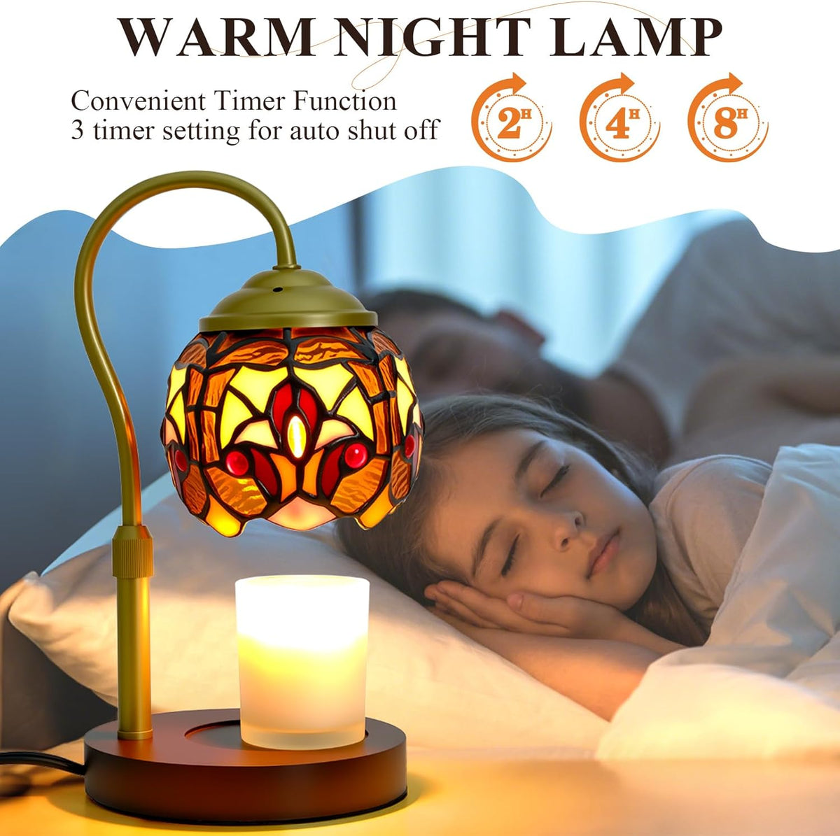 Candle Warmer Lamp - Electric Candle Lamps Timer Dimmer, Sunflower Tiffany Style Stained Glass Candle Warming Lamp Compatible with Jar Candles Valentine Birthday Gifts for Mom Friend Wax Melt Warmer