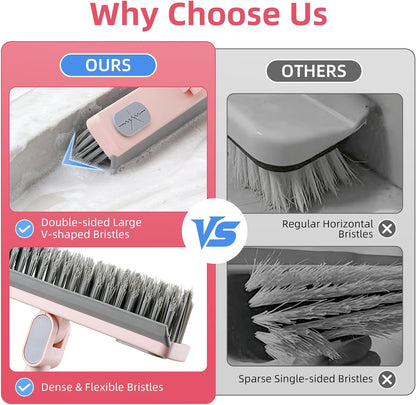 Floor Scrub Brush with Long Handle,Squeegee, Grout Brush | V-Shaped Stiff Bristles, For Tile Line, Bathroom, Crevice, Deck, Swimming Pool, Kitchen, Garage, Yard