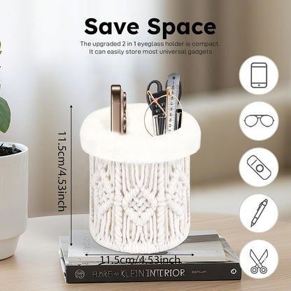2 in 1 Glasses Holder, Anti-scratch Plush Lined Eyeglass Holder Stand for Nightstand Desk Eye-glass Storage Organizer