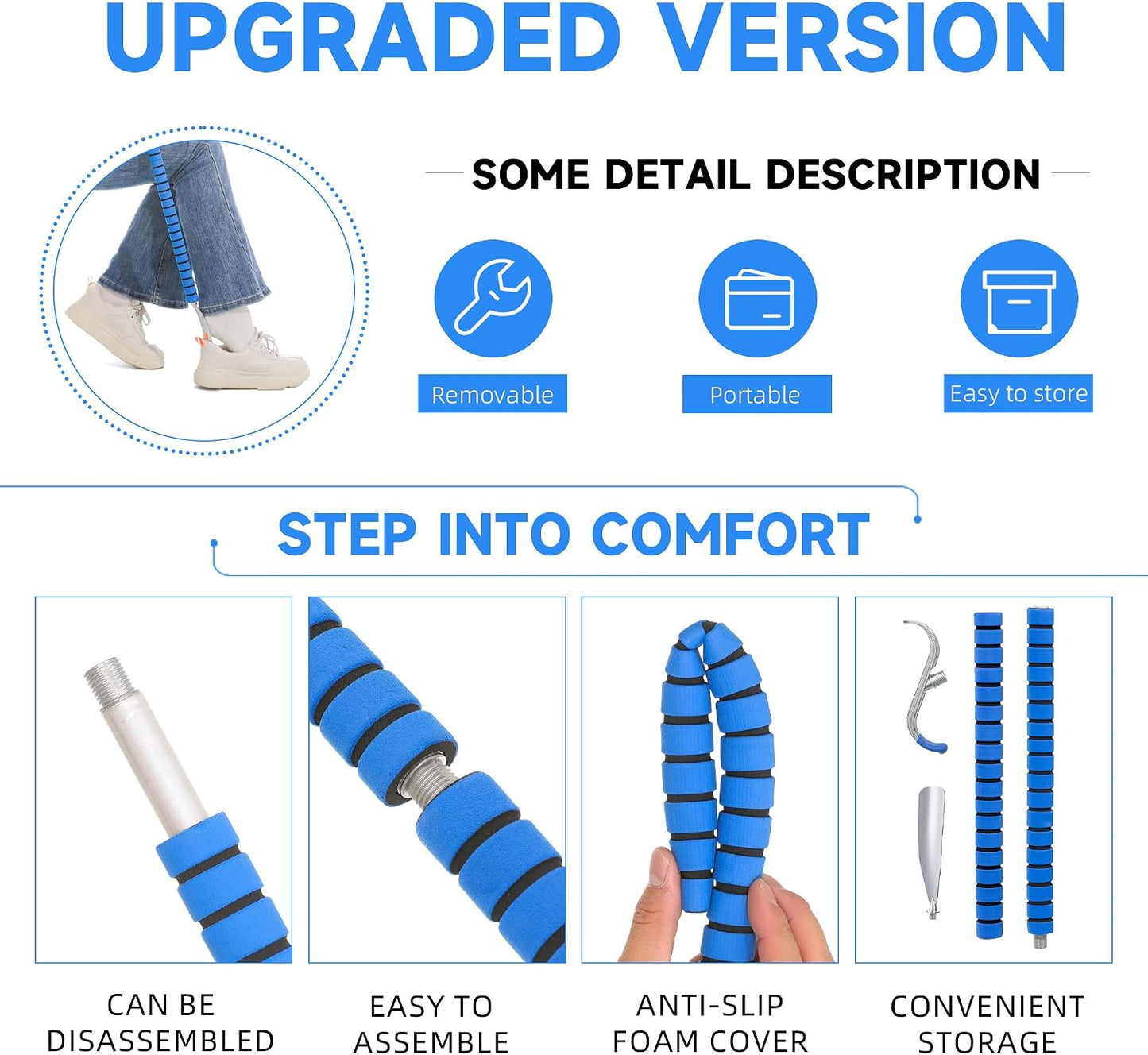 Fanwer Metal Long Shoe Horn with Dressing Stick - Shoe Horn Long Handle for Seniors, Disabled, Elderly | Adjustable Dressing Aid for Post-Surgery, Limited Mobility | Sock Remover & Shoe Helper Tool