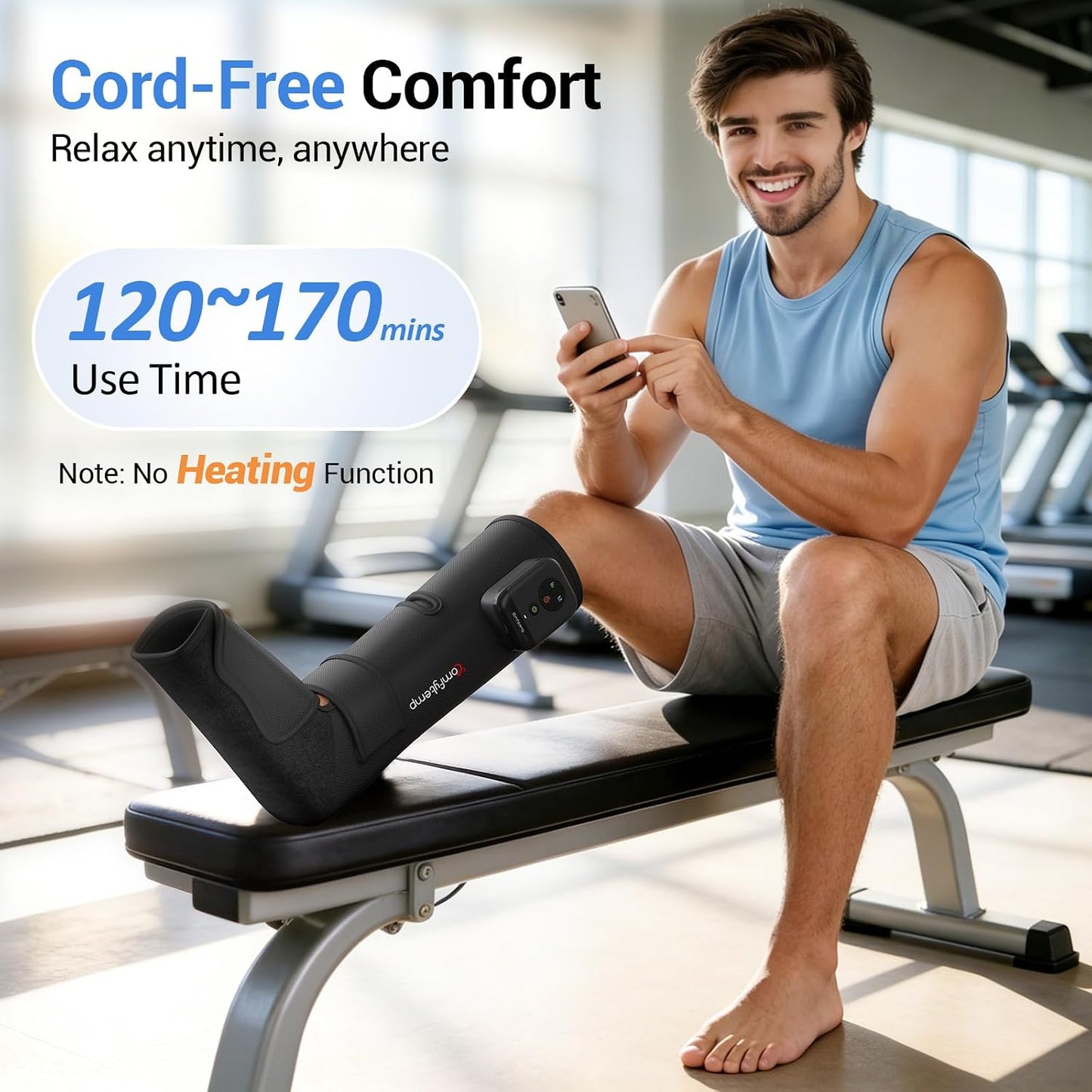 Comfytemp Air Compression Leg Massager for Circulation and Pain Relief FSA | Cordless & Rechargeable, Recovery for Varicose Veins, RLS, Foot and Calf Compression Boots, HSA Eligible (Fit Calf 13"~19")