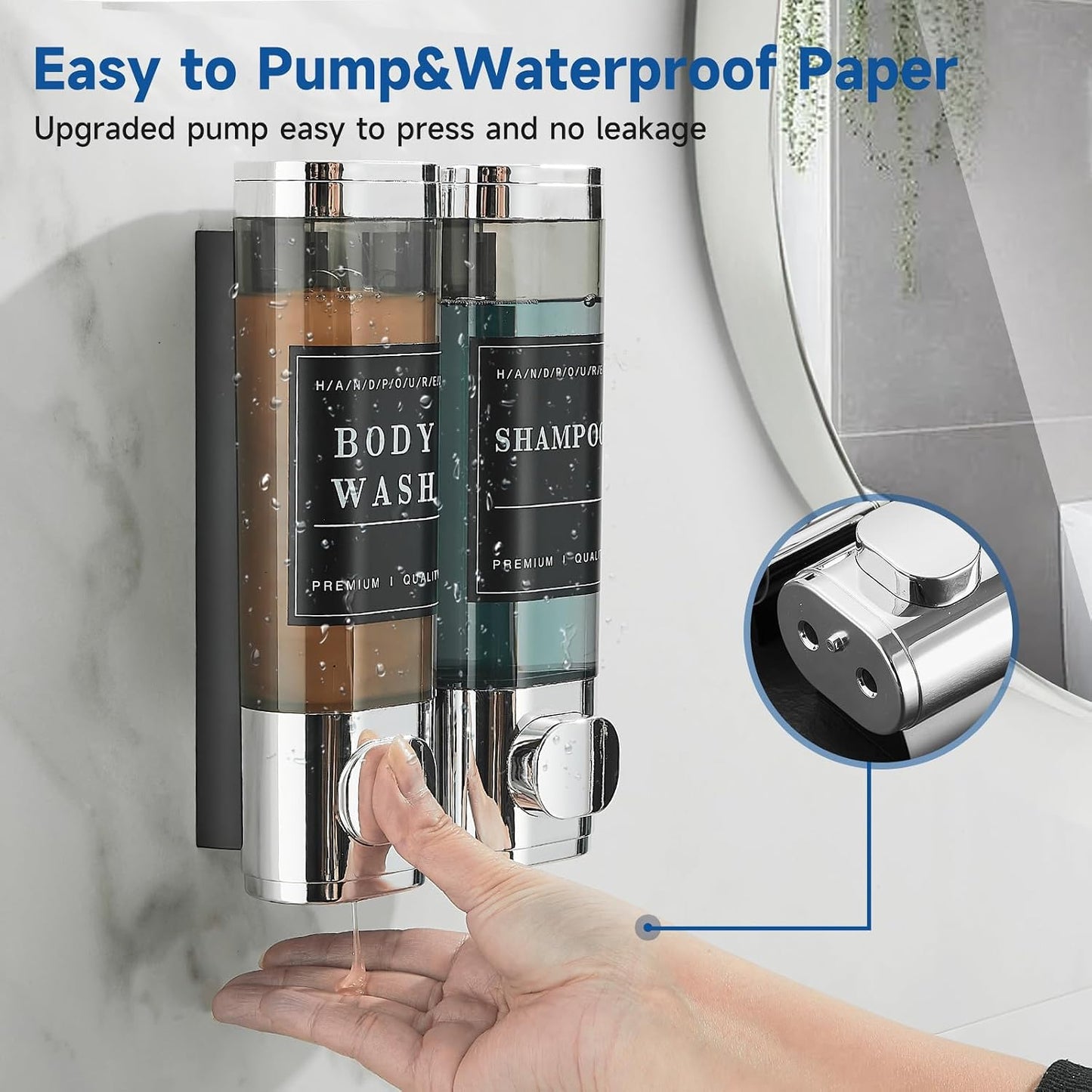 Shampoo and Conditioner Dispenser,Shower Soap Dispenser 3 Chamber No Drill Wall-Mounted Shampoo Dispenser for Shower Wall Mounted Shower Dispenser for Bathroom Hotel Large Capacity,Black