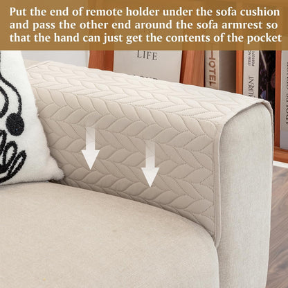 Remote Control Holder for Recliner, Sofa Armrest Organizer with Non-Slip Base, Tv Remote Holder Couch Caddy Armchair Caddy Bedside Organizer with 6 Pockets for Magazine, Tablet, Phone (Beige)
