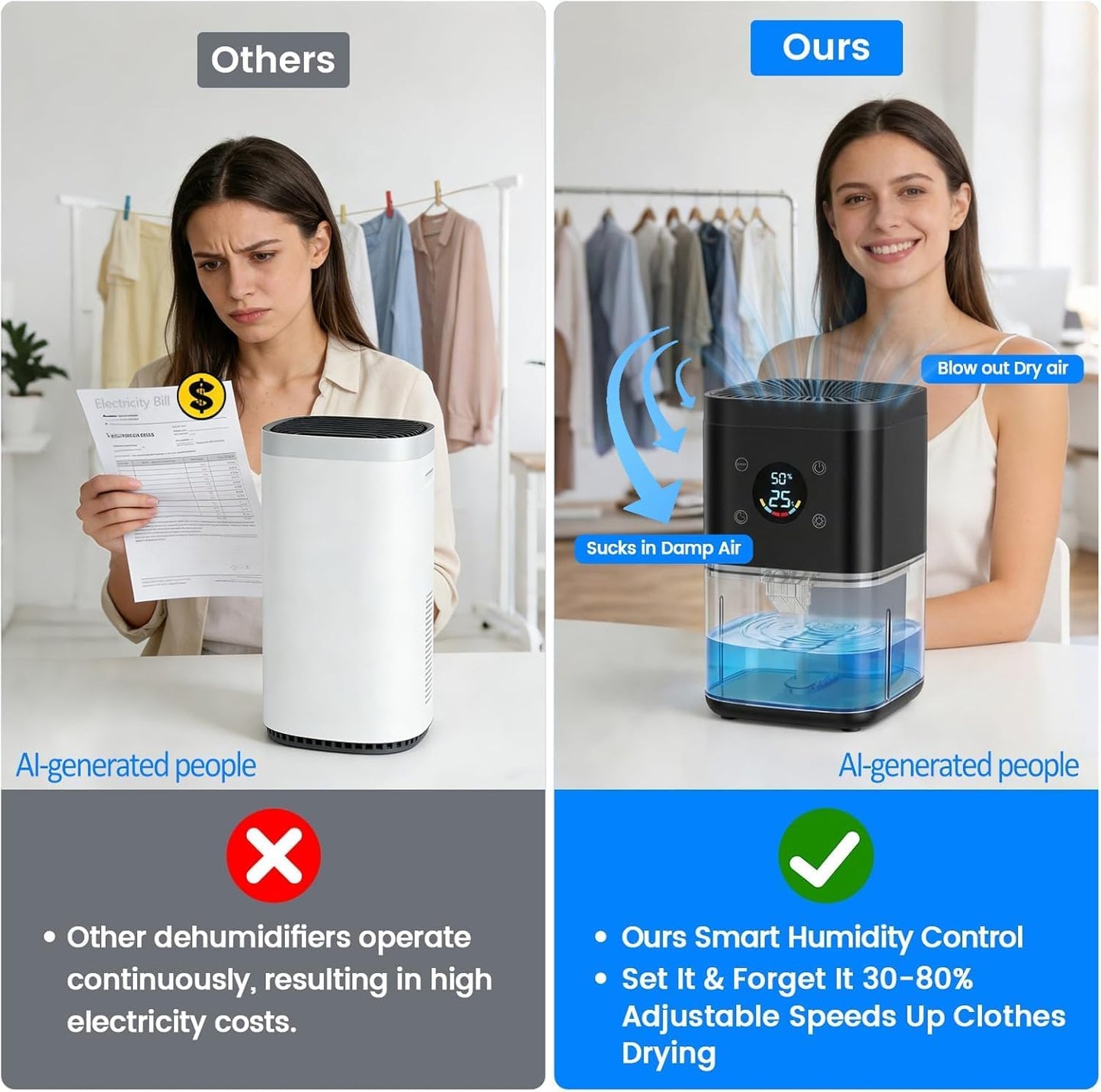 Small Dehumidifier for Bedroom – 63oz 35dB Quiet Auto Dehumidify (60/70%) & Continuous Mode for Bathroom Closet RV, Auto Defrost & Auto Shut-Off, 7-Color Flowing Night Light & Timer, Portable – White