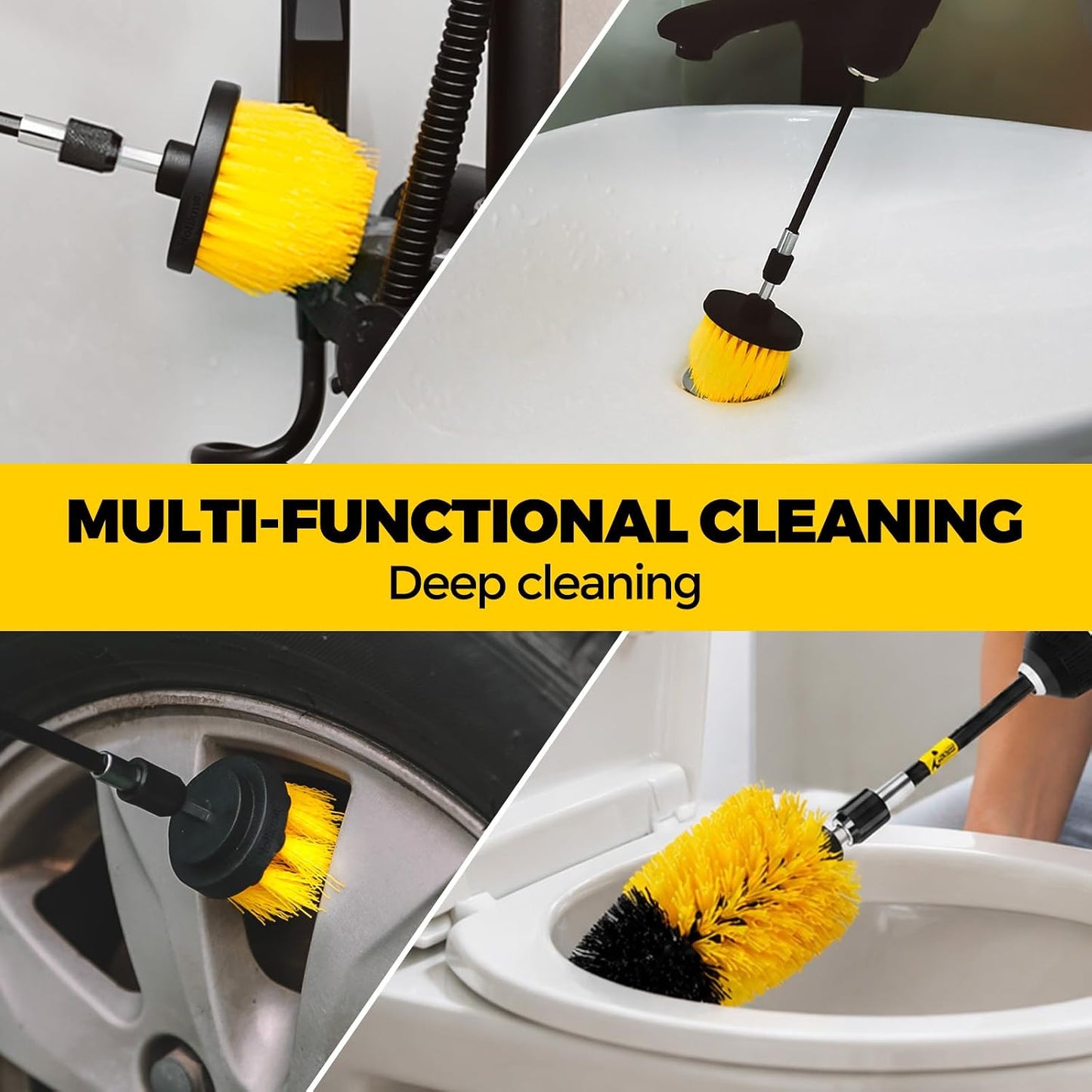 Holikme 20 Pack Drill Brush Set with Soft Detail Brush and Cleaning Cloth | 1 Extension Rod, 1/4-Inch Quick-Change Shaft,Power Scrubber Cleaning Kit for Tile, Floors, Grout, Tub, Car Detailing