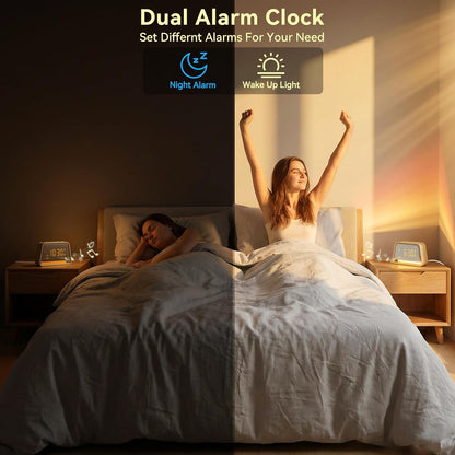 Vivilumens Dual Alarm Clock Wooden 20 White Noise Sound Machine