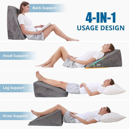 Sasttie Wedge Pillow 24x24x12 inch, Memory Foam Bed Wedge, Cool Grey | Triangle Pillow for Sleeping, Acid Reflux, Back Pain, Post-Surgery, and Snoring, Designed with Removable Washable Cover