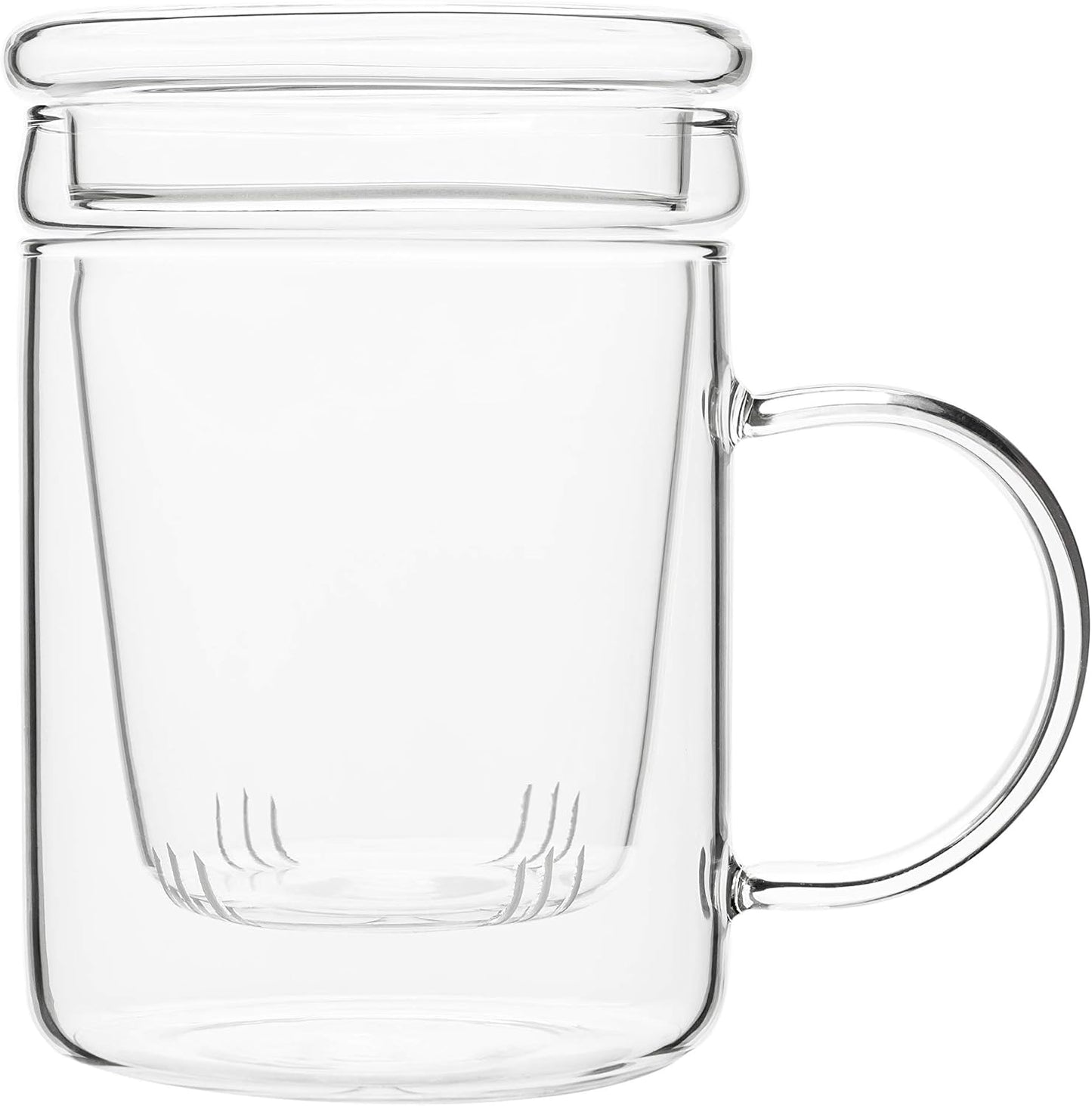 Pinky Up Blake Tea Infuser Mug with Lid, Glass Cups for Loose Leaf or Flowering Teas, Travel Mugs, Home Office, Picnic, Camping, 12 oz Set of 1, Clear