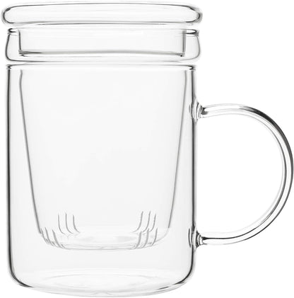 Pinky Up Blake Tea Infuser Mug with Lid, Glass Cups for Loose Leaf or Flowering Teas, Travel Mugs, Home Office, Picnic, Camping, 12 oz Set of 1, Clear