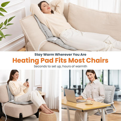 Heated Seat Cushion for Office Chair with Lumbar Support, Extra Large Heated Chair Pad for Pain Relief, Auto Shut Off, 3 Heating Levels, Chair Warmer for Full Back, Waist, Hip, Thigh, Home Use, Grey