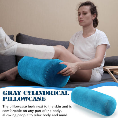 Newwiee 2 Pcs Cooling Cervical Neck Roll Pillow Cover with Zipper (Pillow Case Only) 16 x 6 Inch Round Neck Roll Pillowcover Breathable Cylinder Soft Bolster Pillowcase for Cylindrical Cushion, Gray