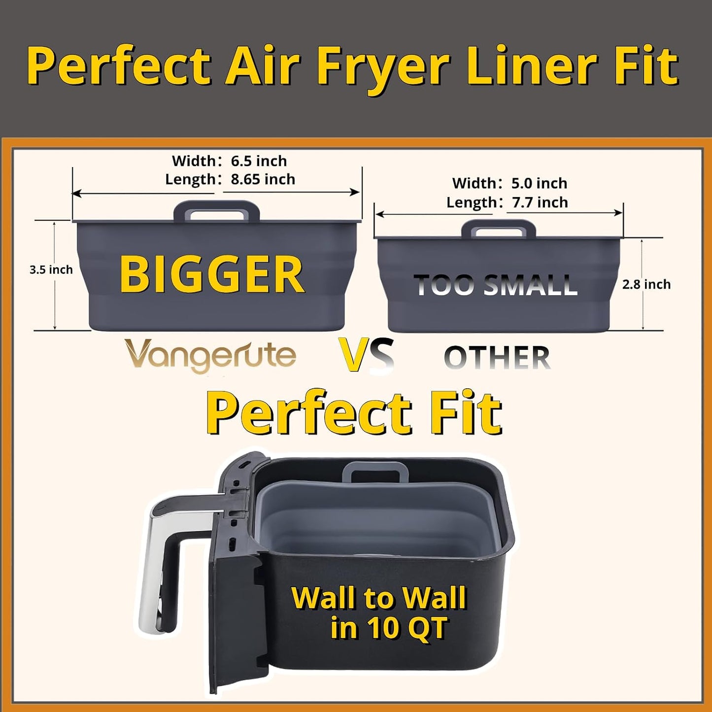 Collapsible Silicone Air Fryer Liners 8QT 10QT Ninja Dual (Gray) | 2 Pack Food Grade Platinum Silicone, Snug Rectangular Fit, Grease Drainage Ridges, Dishwasher Safe, BPA Free Basket Liner