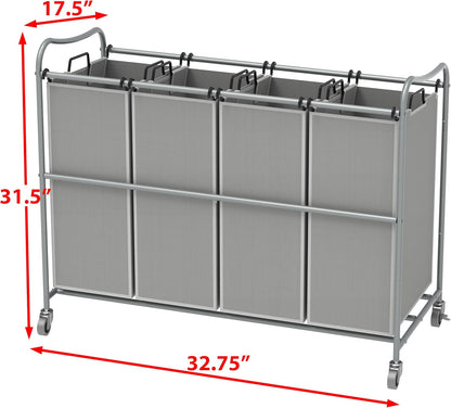 Simple Houseware 4-Bag Heavy Duty Laundry Sorter Rolling Cart, Dark Grey | Removable Bags and Lockable Wheels for Laundry Room Organization