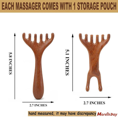 Head Massager Scalp, Wooden Scalp Massager, Foot Massage Tool | with storage pouch, natural Sandalwood, masajeador de cabeza, scalp massage for stress relax, foot massage for muscles relax