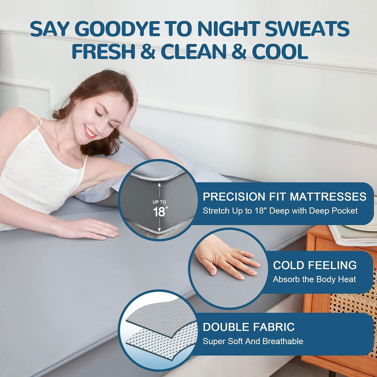 Ailemei Direct Cooling Thin Mattress Pad King Size, Gray, 76"x80"
