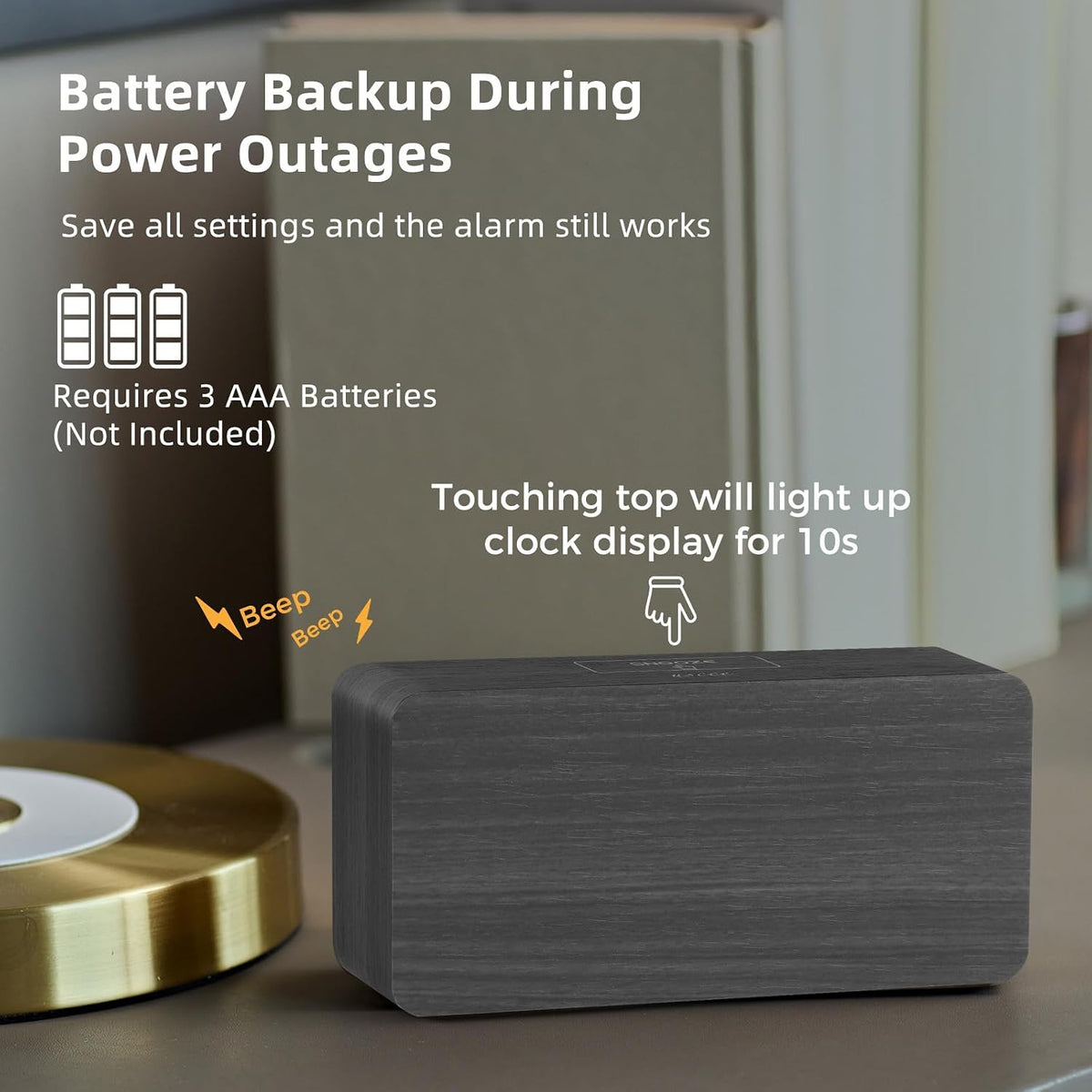 uscce Wooden Digital Alarm Clocks for Bedrooms with 0-100% Dimmable Display