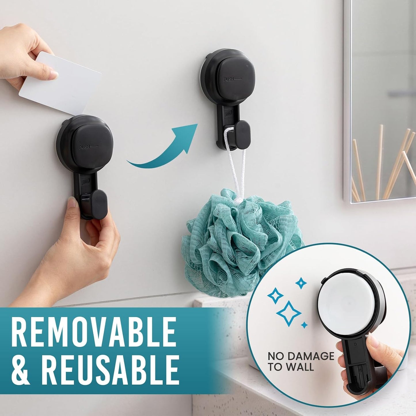 TAILI 2 Pack Upgraded Suction Cup Razor Holder for Shower Waterproof, Black | Visible Safety Indicator, Rust-Resistant Bathroom Organizer, No-Drill Glass Shower Wall Hook for Towel,Loofah,Razor,Squeegee