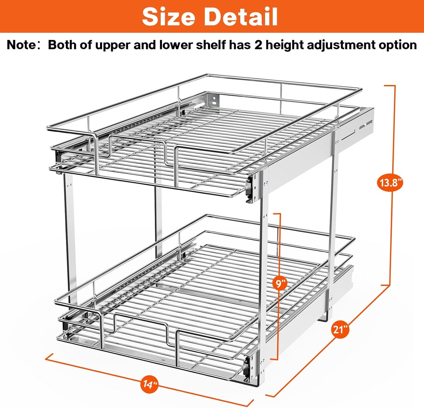 ROOMTEC Pull Out Cabinet Organizer, Pull Out Shelves 5½" W x 21½" D, Heavy Duty Cabinet Drawers Slide Out Kitchen Organizers Storage Shelf