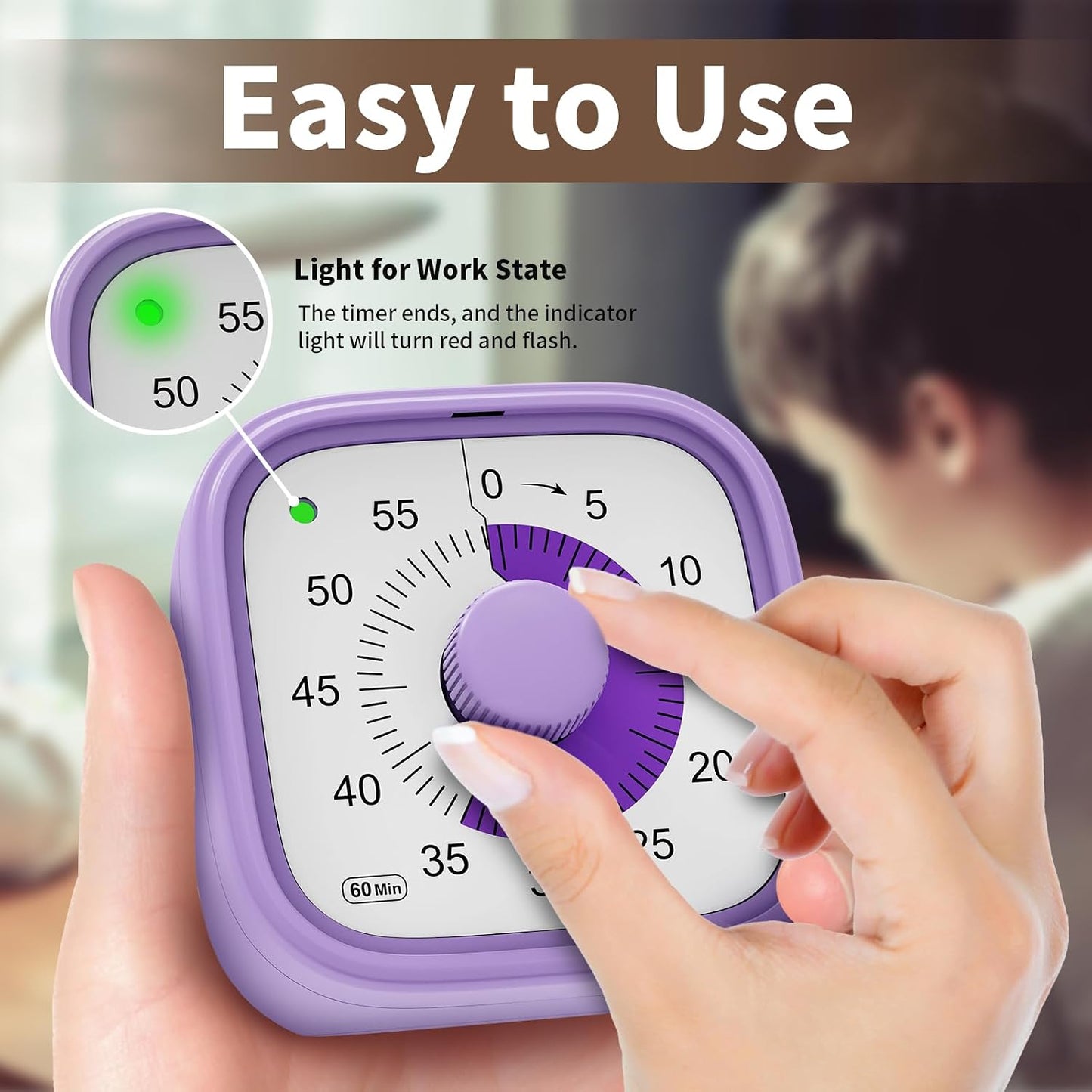 Visual Timer, Pomodoro Timers for Kids Adults, 60-Minute Countdown Desk Timer for Productivity, Silent ADHD Timer for Kids Toddlers, Kitchen for Cooking (Blue)