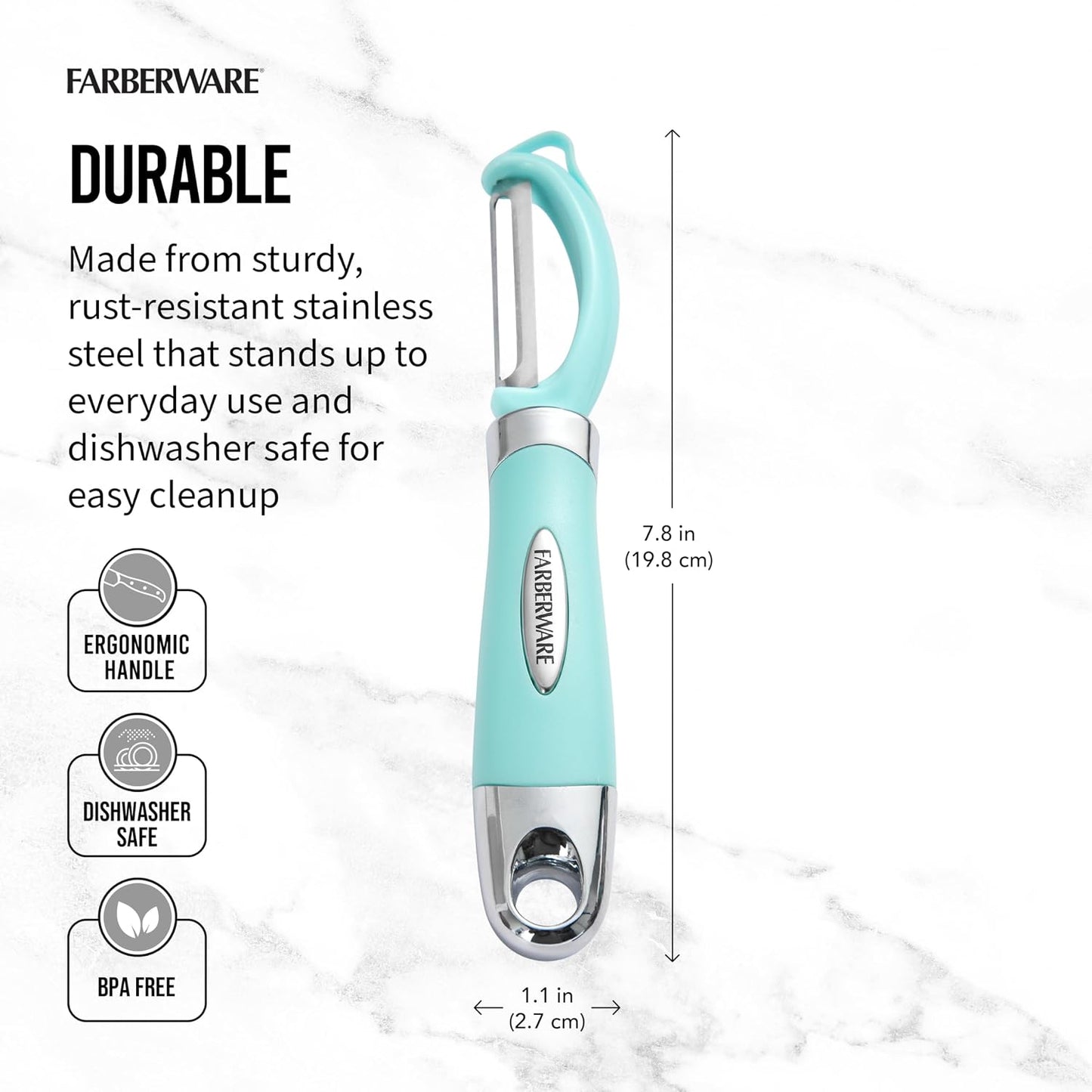 Farberware Vegetable Peeler, Pro2 Euro Peeler with Sharp Stainless Steel Swivel Blade and Ergonomic Handle, Dishwasher Safe, Aqua Sky