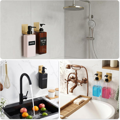 Segbeauty Stainless Adhesive Shampoo Bottle Holder, Dia 1.3inch 3.3cm Non-Drill Soap Dispenser Holder Set Silver, 3pcs Rustproof Shampoo Holder for Shower, Bottle Wall Mounted Rack for Toilet Kitchen