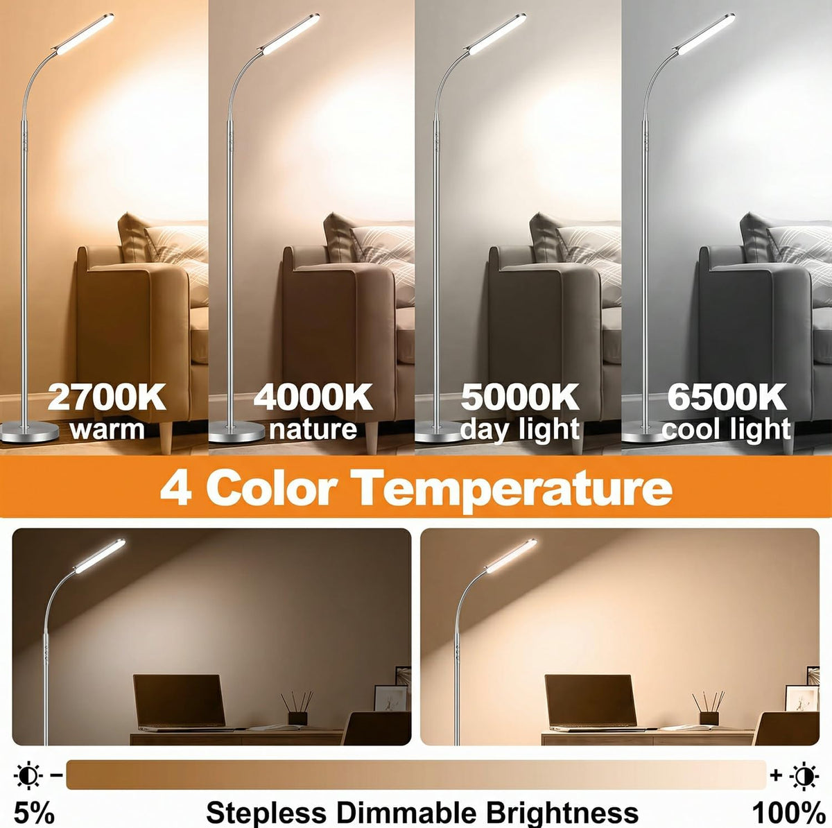 marctronic Floor Lamp, 18W 1800LM Super Bright LED Floor Lamp with Remote & Works with Smart Plug, Dimmable Timing Eye Caring Reading Lamps Floor Standing for Living Room Bedroom Office