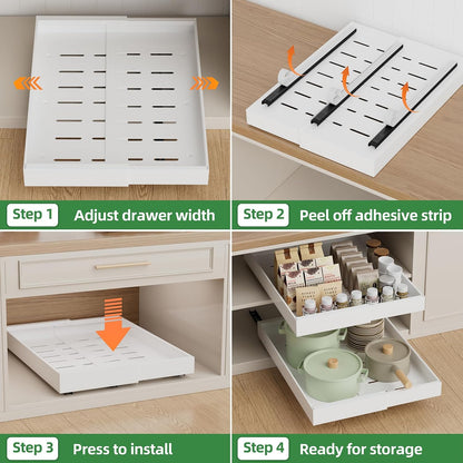 PAKETA 4 Pack Expandable Pull Out Cabinet Organizer,21" Deep | Pull Out Drawers for Cabinets with width from 12" to 20",Sliding Drawers for Cabinets with Upgrade 3 Slide Rails,hold 65 lbs