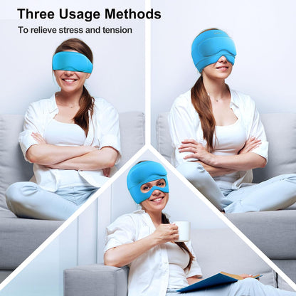 2 in 1 Migraine Relief Cap with Gel Eye Mask, Headache Relief Cap Ice Head Wrap Hot and Cold Therapy Hat Gift for Women for Headache Puffy Eyes Sinus and Tension Stress Relief (Light Purple)