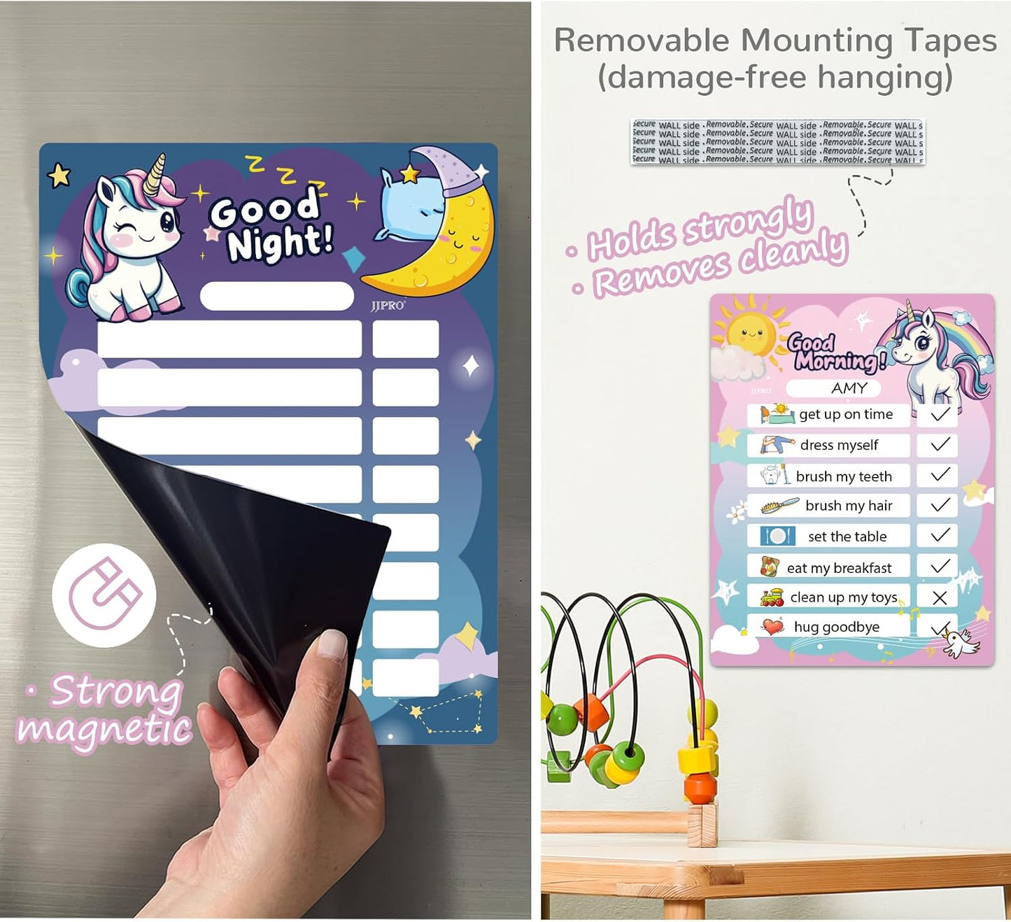 JJPRO Bedtime/Morning Routine Chart - Magnetic Daily Schedule Board for Kids - Outer Space