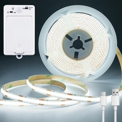 OMIKA Dual Sensor Stair Lights Indoor, Rechargeable 16.4ft LED Strip Light, 150 LEDs Double Motion Activated Under Bed Night Lights for Shelves, Stairway, Closet, Corridor, Bedroom, 6000K Cool White