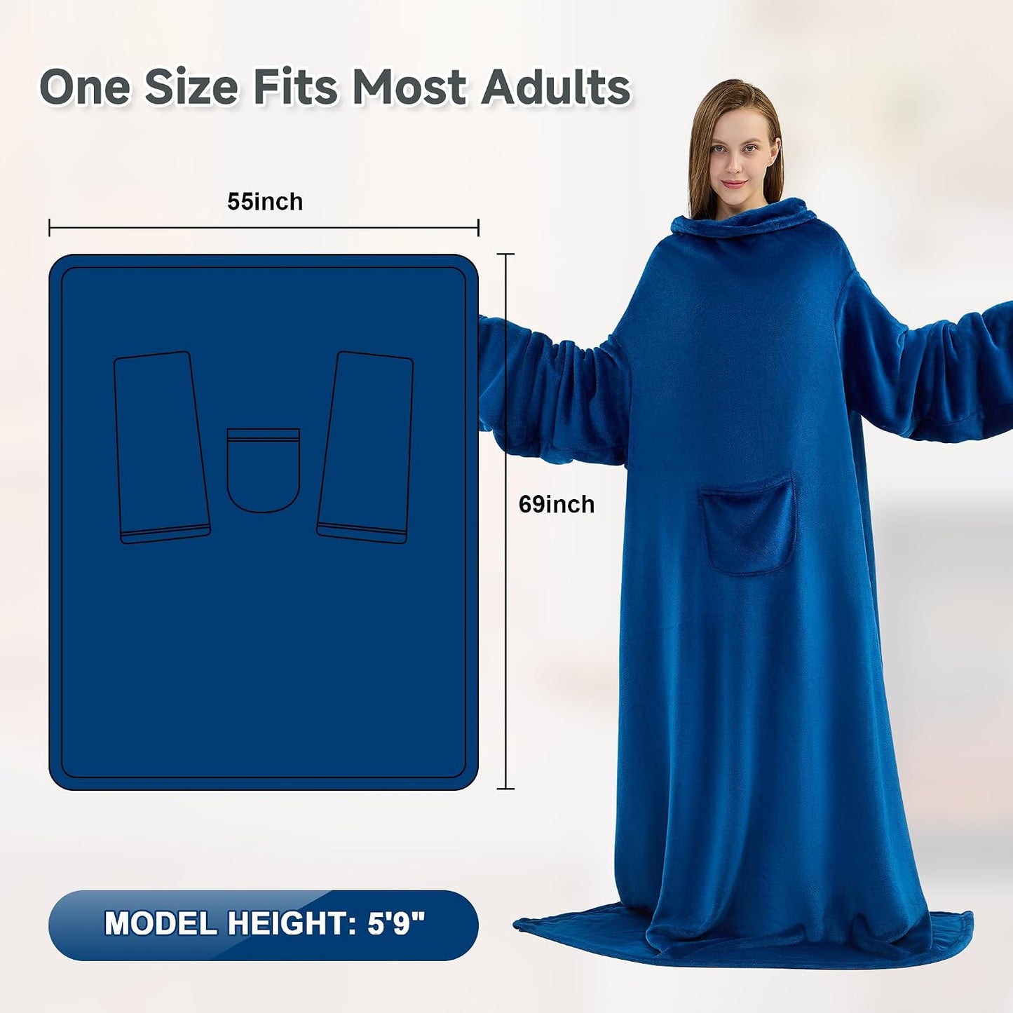 IFNOW Fleece Wearable Blanket with Sleeves, Oversized Snuggle Robe