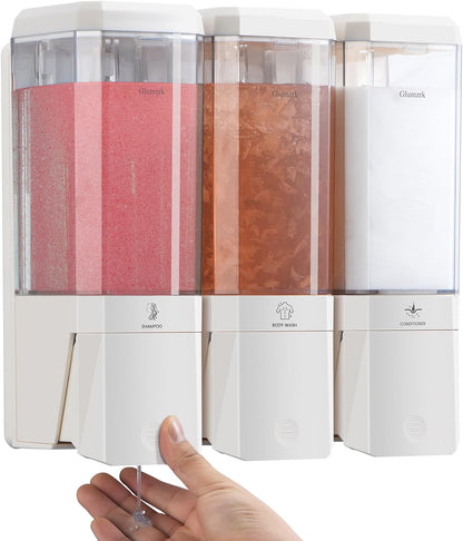 Shampoo and Conditioner Dispenser 3 Chamber No Drill Shampoo Dispenser for Shower Wall Mounted Shower Soap Dispenser 3 * 500ml Refillable Shower Dispenser for Bathroom Hotel(Black 3 Chamber)