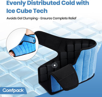 Comfpack Ankle Foot Ice Pack Wrap,2 Hours Cold for Plantar Fasciitis Relief | Large Coverage for Feet Pain Relief, Reusable Ice Boot for Injuries, Sprained Ankle, Swelling, Achilles Tendonitis, Surgery
