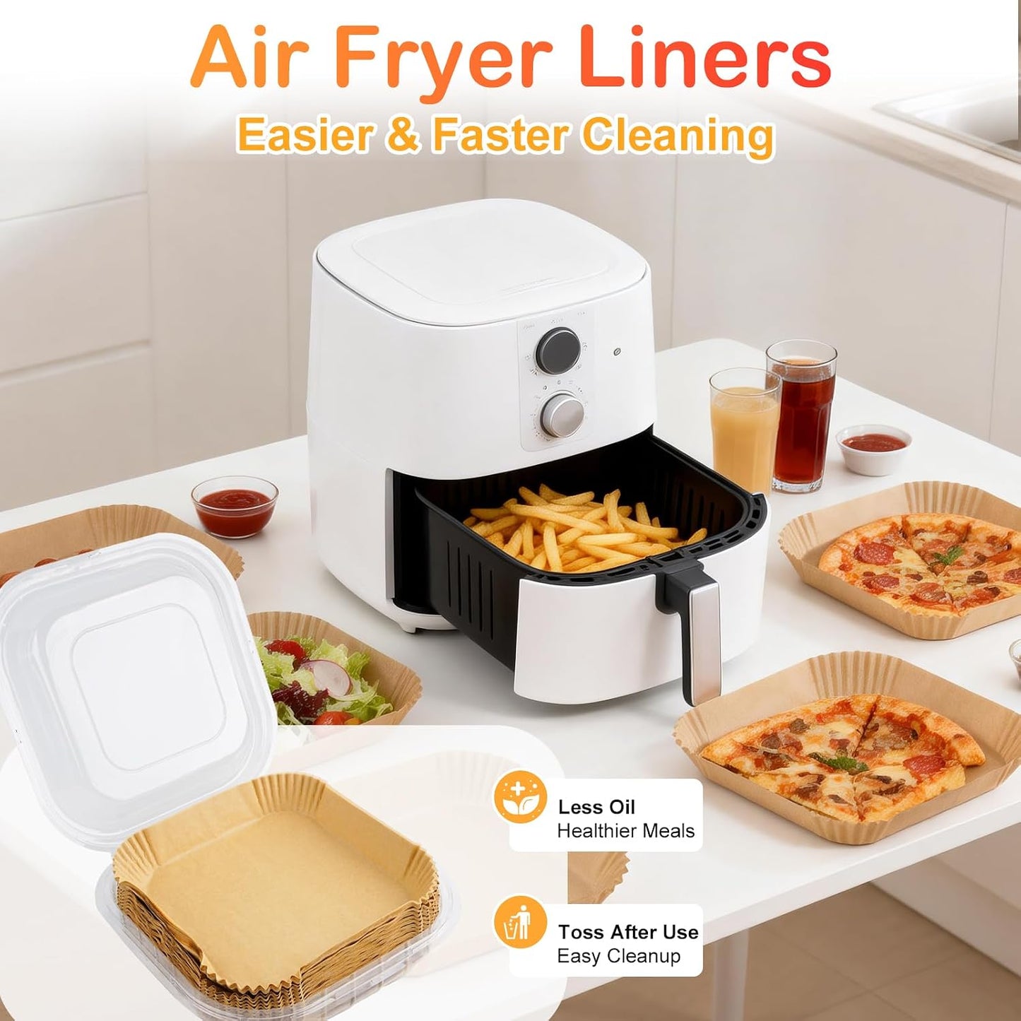 200PCS Air Fryer Liners for Ninja: Higher Non-Stick Disposable Parchment Paper Liner for Ninja DZ201/DZ401 Dual Airfryer Baking - Food Grade Ninja Air fryer Accessories (Rectangle - 8.6 x 5.5 inch)