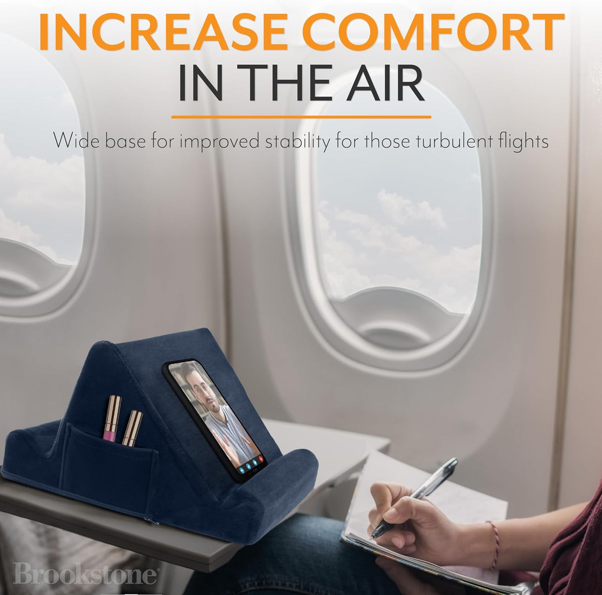 Brookstone Tablet Lap Cushion - Tablet/Phone/Ebook Holder for Bed, Flights, and Travel, Memory Foam Lap Desk for Reading and Hands Free Viewing, Compatible iPad and Kindle Accessories, Grey