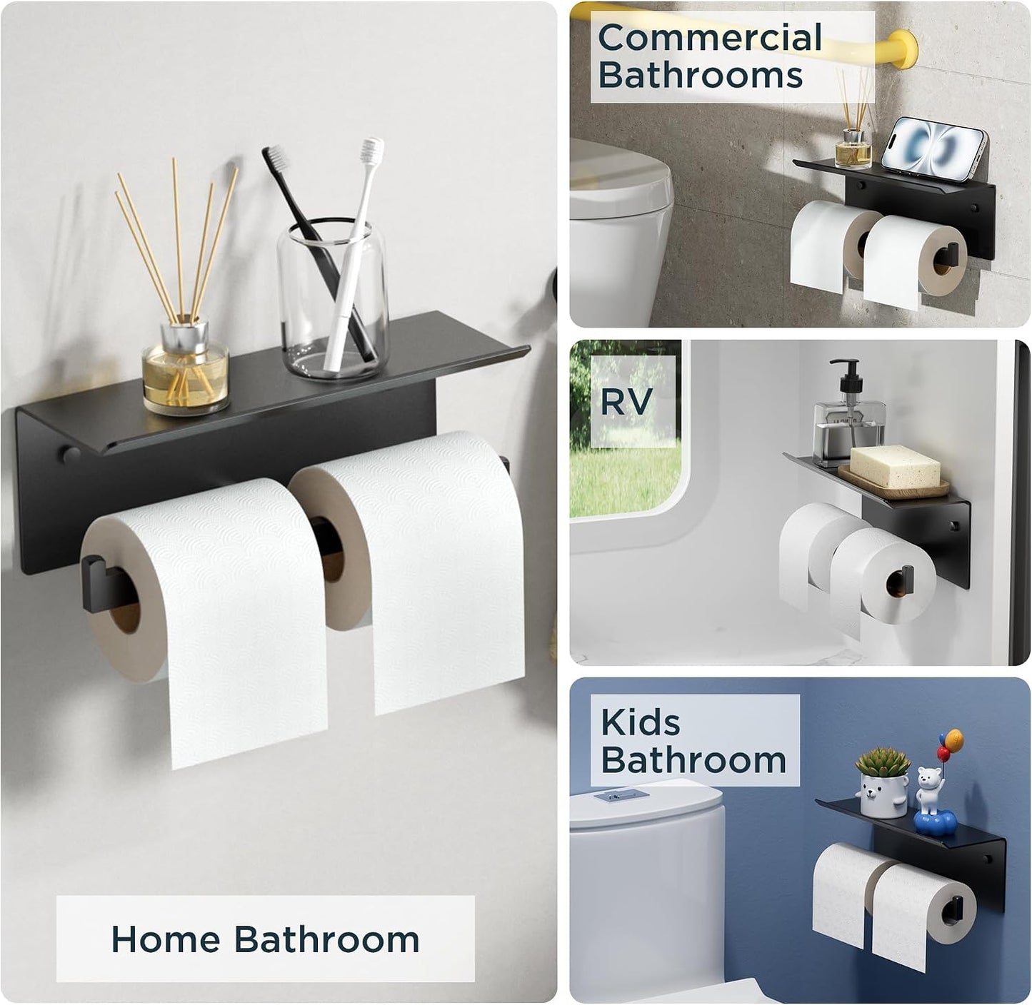 FORIOUS Toilet Paper Holder with Shelf, Commercial Toilet Paper Dispenser | Brushed Nickel | SUS304 Stainless Steel Wall Mount Double Bathroom Tissue Roll Holder for Hotel, Apartments, etc