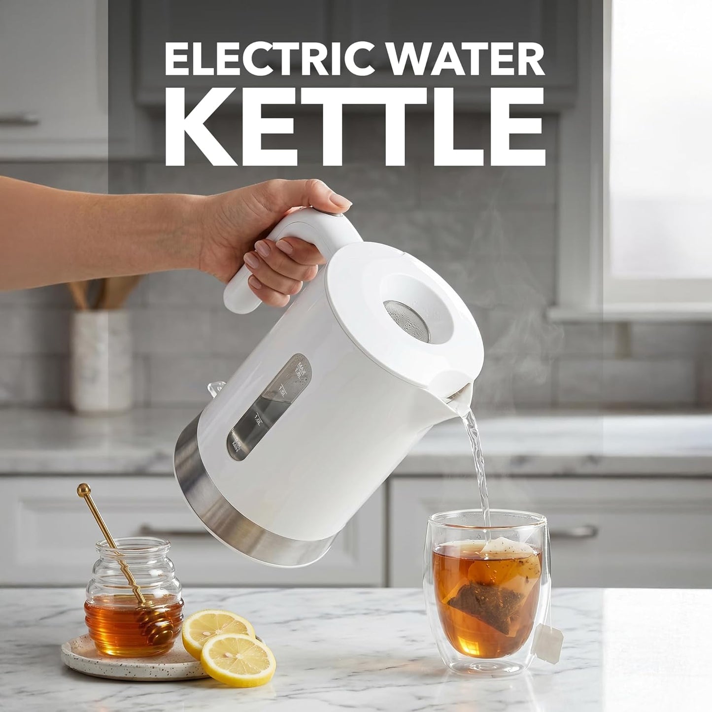 OVENTE 1.8L Electric Kettle with 1500W Fast Boiling Heater, Black KP413B | Best For Coffee or Tea, BPA-Free, Easy-Fill Lid, Water Level Window, Auto Shut-Off & Boil-Dry Protection, Removable Filter