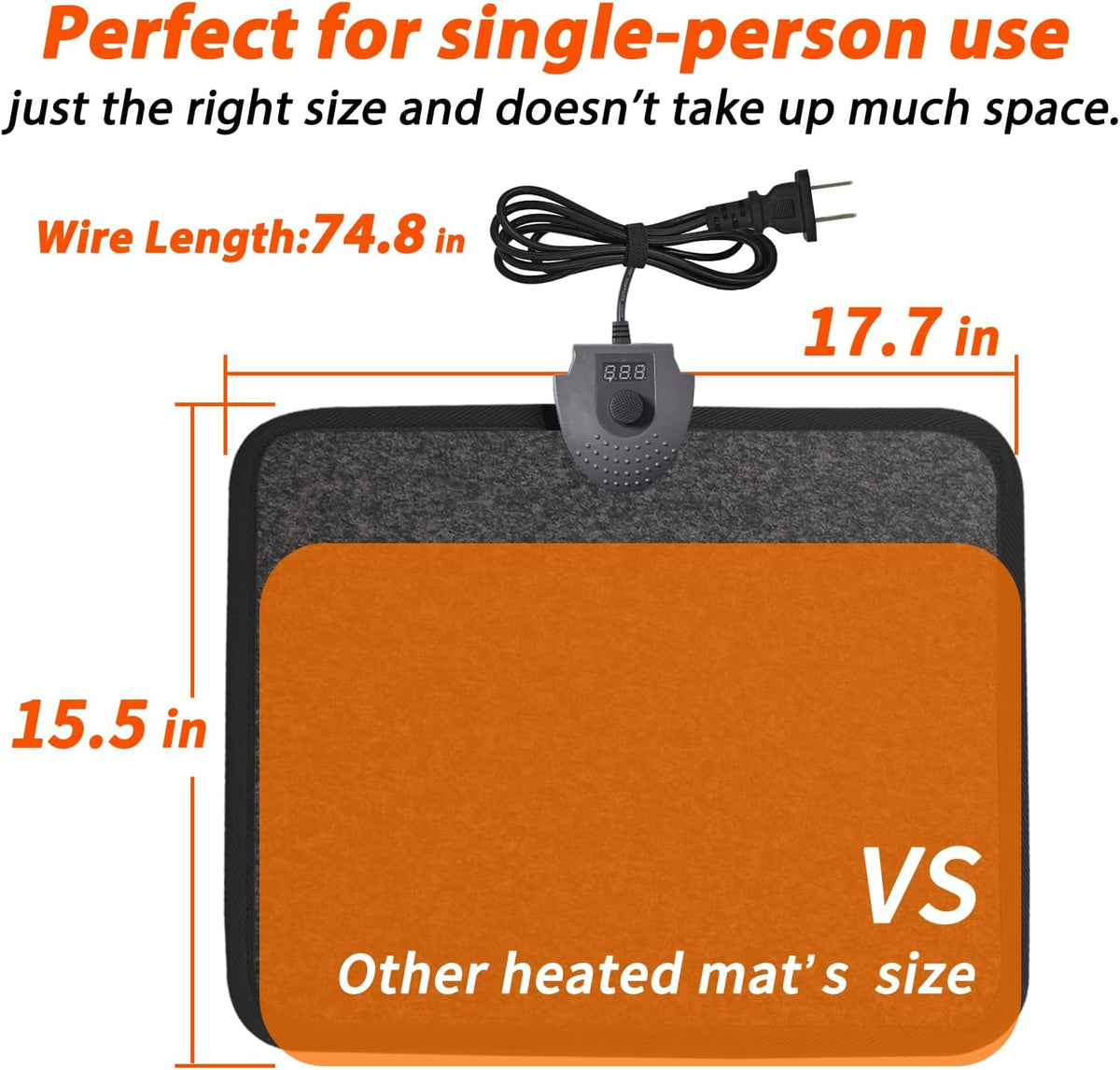 Heated Floor Mat Under Desk for Foot Warmer - Wider 110V Adjustable Temperature Electric Heating Pad - Carbon Crystal & Energy Saving Feet Warmers for Office,Home (Black)