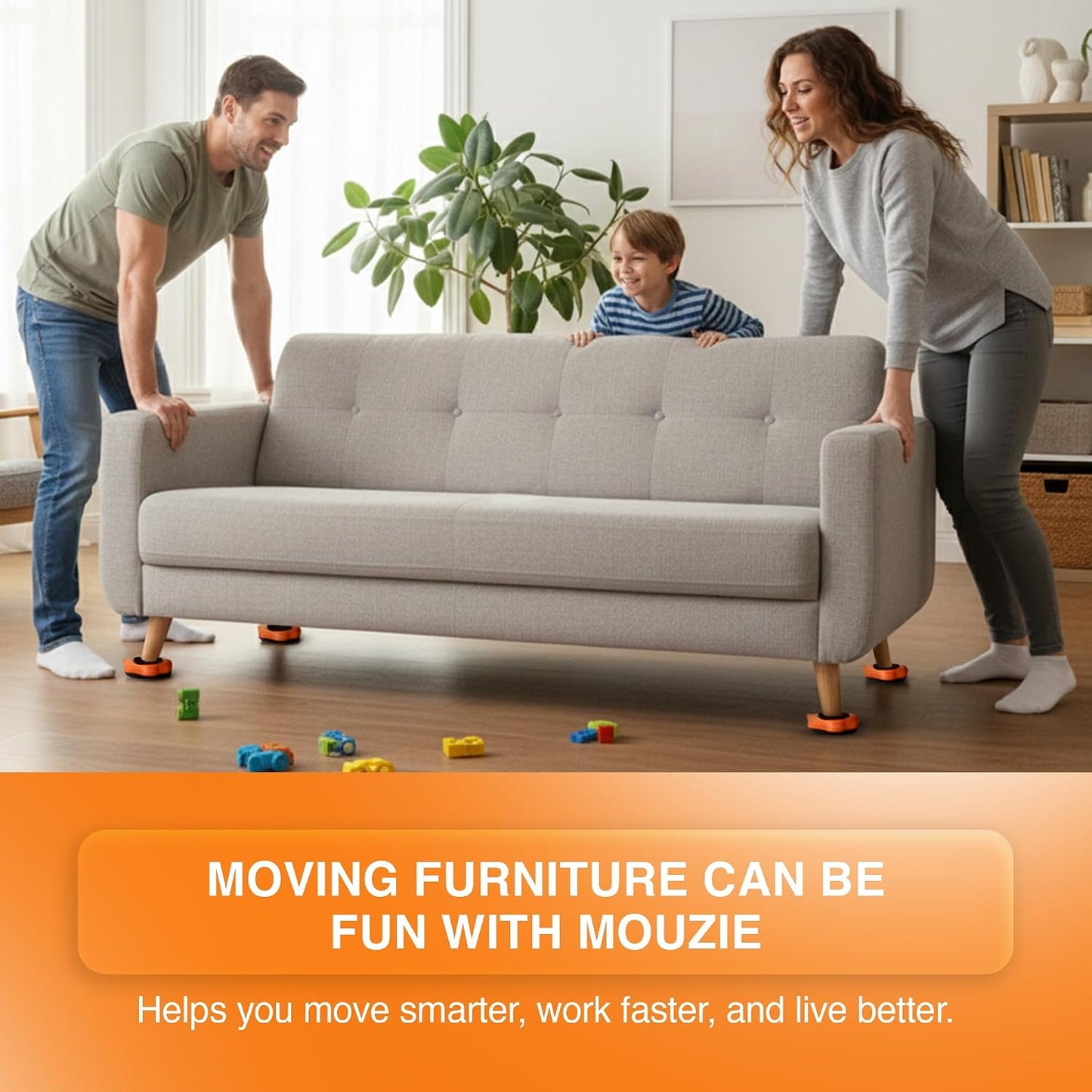 Heavy Duty Furniture Lifter & Moving Kit – Lift & Glide Couches, Beds, Appliances with Ease – 4 Roller Sliders (660 lbs Each), Adjustable Height Lifter, Carpet Adapters for All Floors