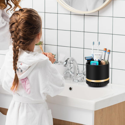 GFWARE Rotating Silver Toothbrush Holder for Bathroom Organizer, Drainage | Detachable 6 Slots Kids Electric Toothbrush and Toothpaste Holder, Bathroom Countertop Sink Storage Caddy
