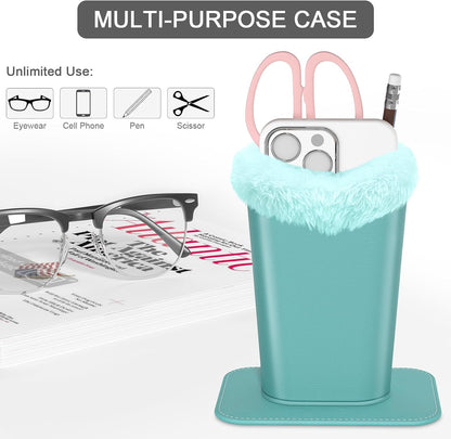 Eyeglasses Holder,Plush Lined PU Leather Pattern Stand Case with Magnetic Base,Unisex for Women Men