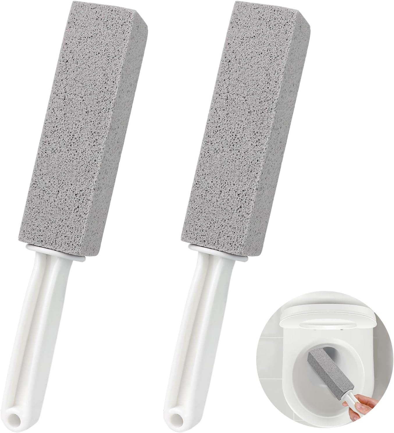Pumice Cleaning Stone, 2 Pack Toilet Bowl Cleaner Toilet Brush, Gray | Non-Slip Long Plastic Handle, for Kitchen, Bath, Pool, Household Cleaning