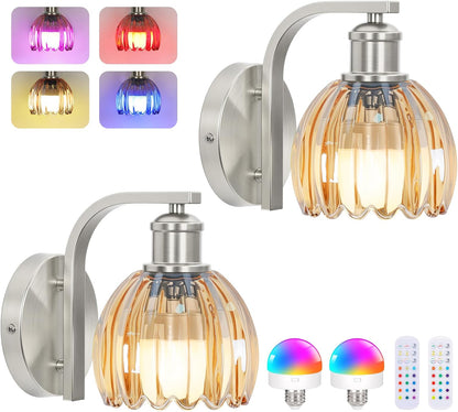 Vintage Battery Operated Wall Sconce, Wireless Wall Lights with Bulbs