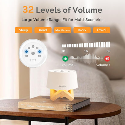 MelodySusie Rechargeable White Noise Machine for Sleep Travel & Salon with Wooden Stand, Sound Machine with 31 Soothing Sounds, Multi-Night Light, 32 Volumes & 4 Timers for Baby Adult