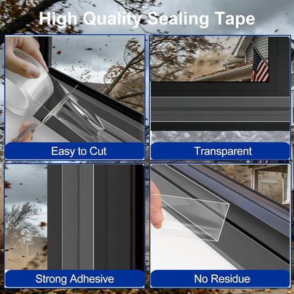Window Sealing Tape 2 Inch x 33 FT – Transparent, Residue-Free & Weatherproof – Clear Draft Insulation Weather Stripping Caulk Tape for Window Glass, Door Gaps, AC Units – Windproof & Waterproof