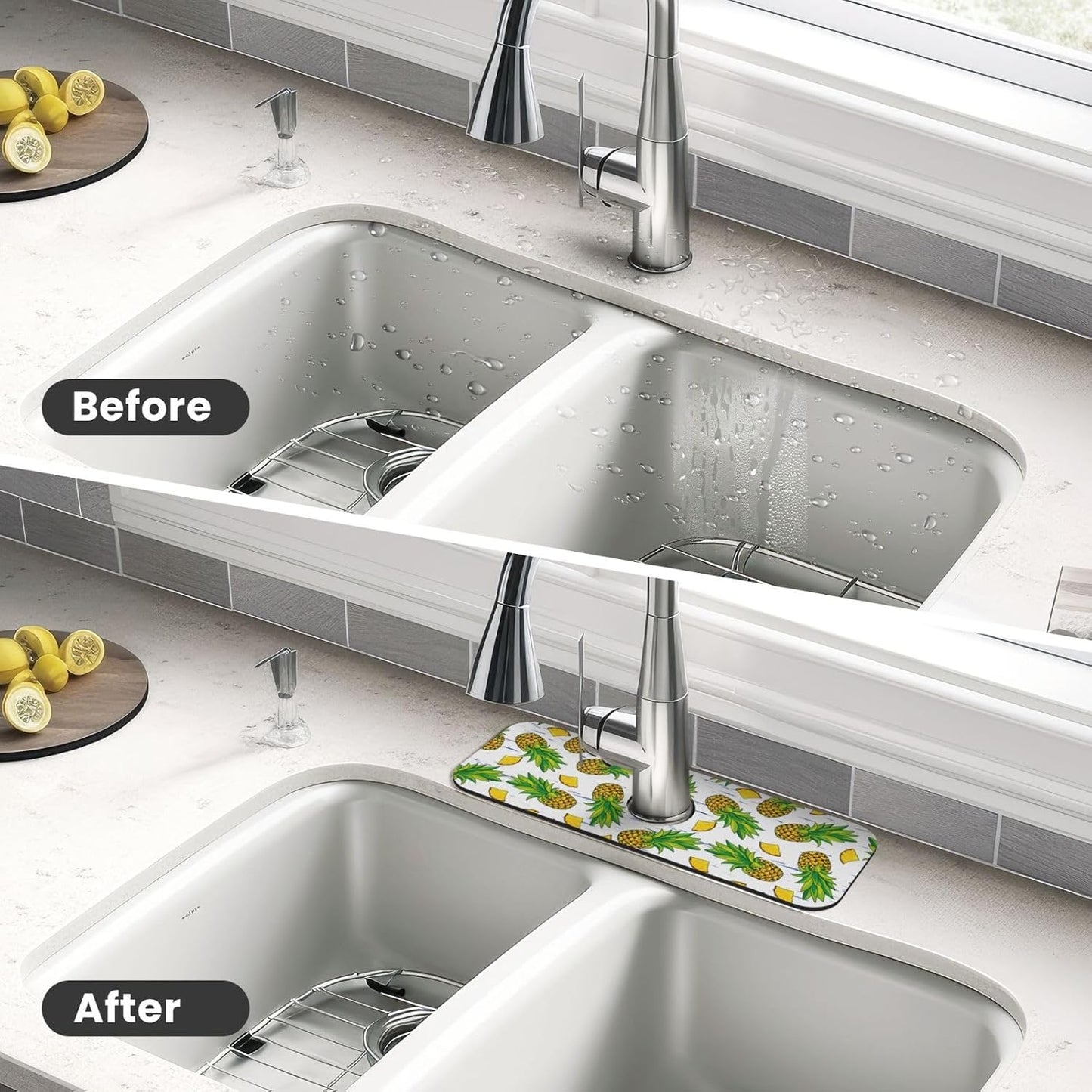 Wildflowers Floral Flower Kitchen Sink Splash Guard Faucet Mat Super Absorbent Fast Drying Mat Sink Gadgets-Fast Drying Pad Sink Mat For Kitchen Bathroom (15" X 5.5" )