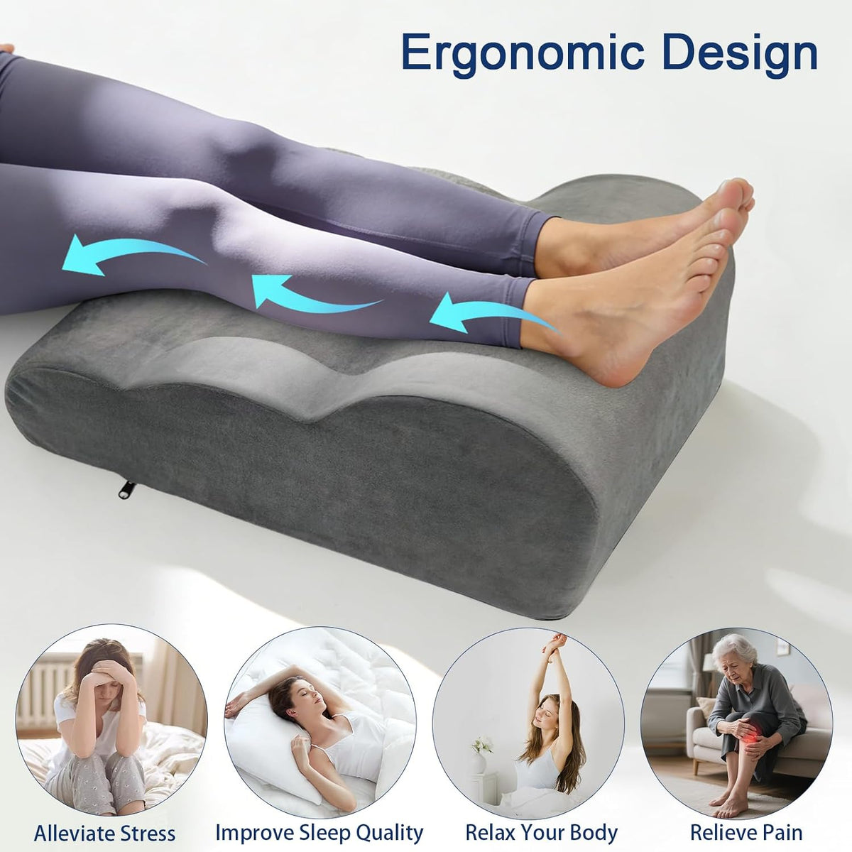 Leg Wedge Pillow Post Surgery, High-Density Foam Leg Elevation Pillow with Velvet Cover for Sleeping Swelling Blood Circulation and Knee Ankle Pain Relief, Grey